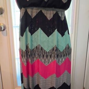 Trixxi Chevron Maxi Dress in Black, Pink, and Teal